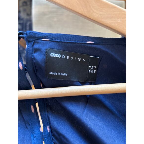 Asos Design Blue Polka Dot Embroidered Flowers Dress - Picture 8 of 9